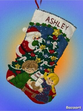 Vintage Finished Bucilla Felt Stocking Cookies For Santa 1996 Completed Ashley